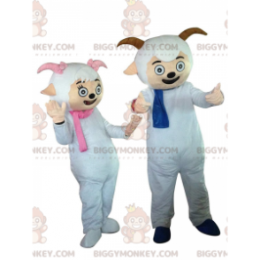 2 BIGGYMONKEY™-lammasmaskottia huiveilla ja pienillä sarvilla - Lampaat maskotit - BIGGYMONKEY_011179 - BiggyMonkey.com