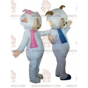 2 BIGGYMONKEY™-lammasmaskottia huiveilla ja pienillä sarvilla - Lampaat maskotit - BIGGYMONKEY_011179 - BiggyMonkey.com