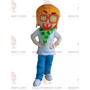 BIGGYMONKEY™ maskotkostyme gutt, ung mann med oransje briller - Gutter og jenter maskoter - BIGGYMONKEY_011180 - BiggyMonkey.com