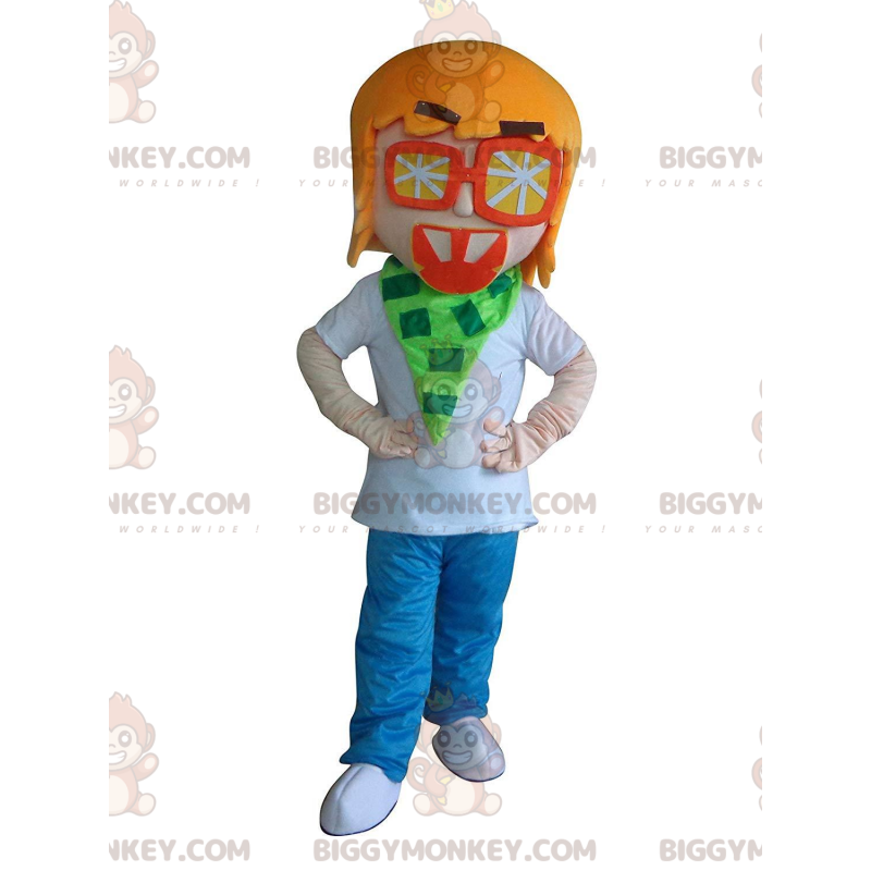 BIGGYMONKEY™ costume mascotte ragazzo, giovane con occhiali