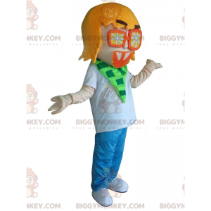 BIGGYMONKEY™ costume mascotte ragazzo, giovane con occhiali