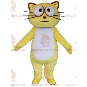 BIGGYMONKEY™ mascottekostuum gele en witte kat, kleurrijk
