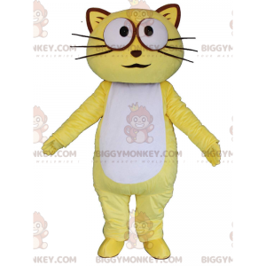 BIGGYMONKEY™ maskotdräkt gul och vit katt, färgglad kattdräkt -