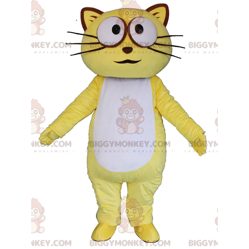 BIGGYMONKEY™ Maskottchenkostüm gelbe und weiße Katze, buntes