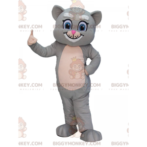 BIGGYMONKEY™ mascot costume gray and white cat with blue eyes