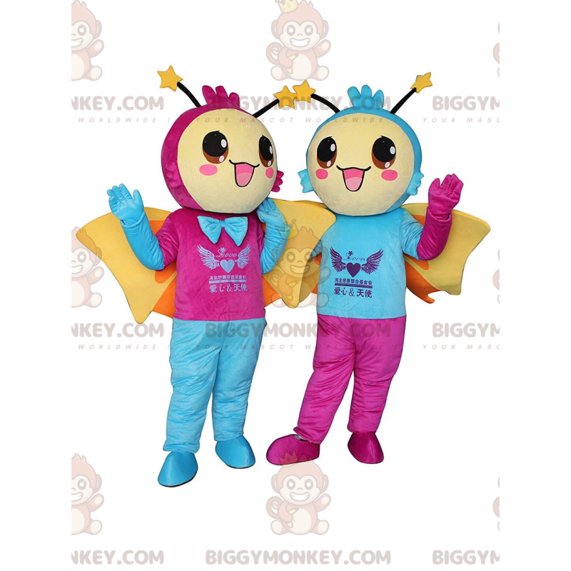 2 BIGGYMONKEY™s mascot of smiling butterflies, warm costumes -