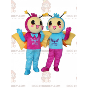 2 BIGGYMONKEY™s Maskottchen mit lächelnden Schmetterlingen und