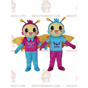2 BIGGYMONKEY™s mascot of smiling butterflies, warm costumes -