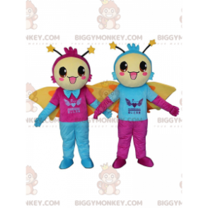 2 BIGGYMONKEY™s Maskottchen mit lächelnden Schmetterlingen und