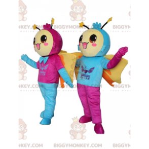 2 BIGGYMONKEY's mascotte van lachende vlinders, warme kostuums