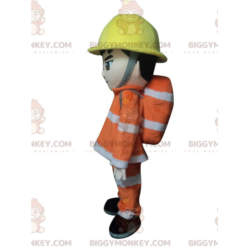 Kostým maskota BIGGYMONKEY™ hasiče v uniformě, kostým hasiče –