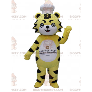 BIGGYMONKEY™ gul, hvid og sort tigermaskotkostume med hat -