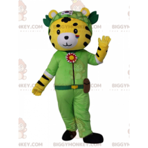 Kostým maskota BIGGYMONKEY™ Žlutý, Bílý a Černý tygr v outfitu Adventurer - Tygří maskoti - BIGGYMONKEY_011193 - BiggyMonkey.com