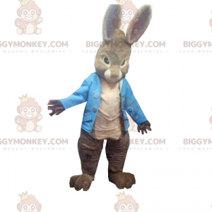 Store ører Brun kanin BIGGYMONKEY™ maskotkostume med blå vest -