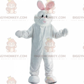 BIGGYMONKEY™ Kaninchen-Maskottchen-Kostüm, weiß und rosa