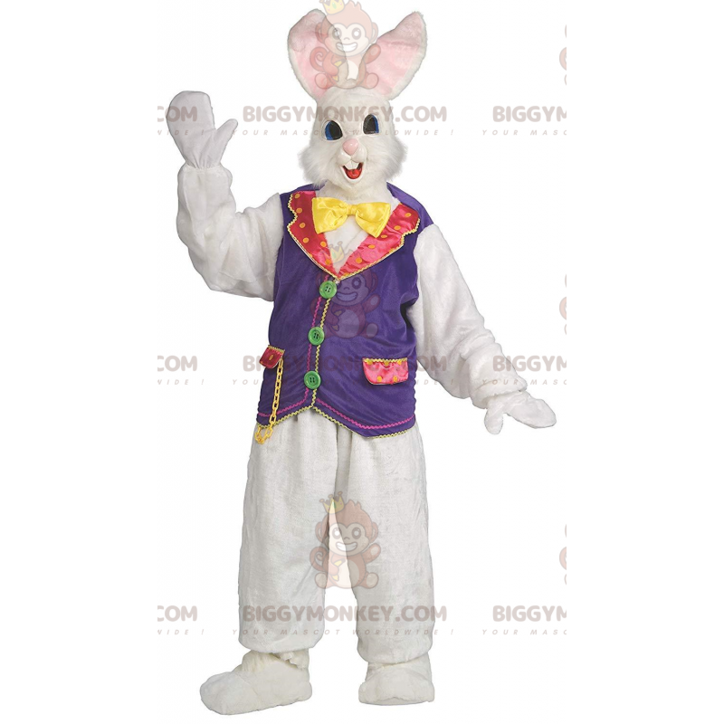 Costume de mascotte BIGGYMONKEY™ de lapin avec un gilet coloré, costume de grand lapin - Mascotte de lapins - BiggyMonkey.com