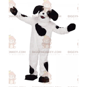 Valkoinen ja musta koiran BIGGYMONKEY™ maskottiasu, pehmoinen