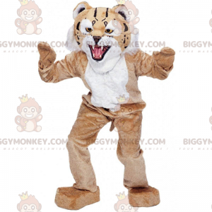 BIGGYMONKEY™ costume mascotte di lince beige e bianca, costume