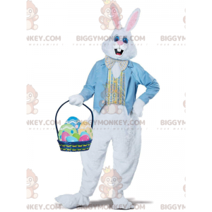 White Rabbit BIGGYMONKEY™ Mascot Costume with Blue Vest and Bow