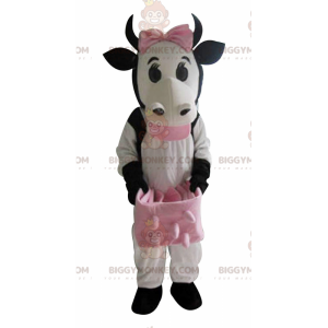 BIGGYMONKEY™ Maskottchen-Kostüm Weiße und schwarze Kuh mit rosa