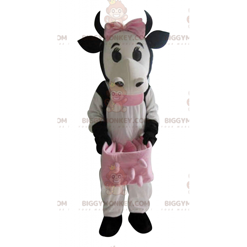 Traje de mascote BIGGYMONKEY™ Vaca branca e preta com pegas Traje de mascote BIGGYMONKEY™ Vaca branca e preta com pegas