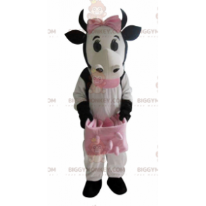 BIGGYMONKEY™ Mascot Costume White and Black Cow with Pink