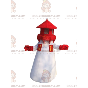 Costume de mascotte BIGGYMONKEY™ de phare blanc et rouge