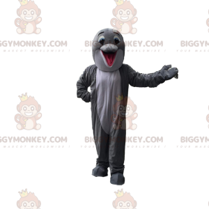BIGGYMONKEY™ mascot costume of gray and white dolphin, cute