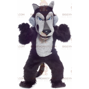 Black and Gray Wolf BIGGYMONKEY™ Mascot Costume, Plush Wolf Dog
