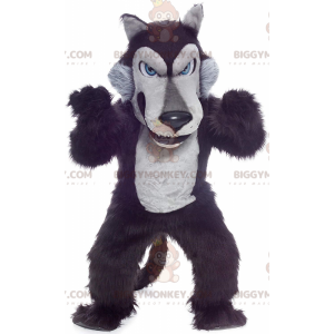 Costume da mascotte BIGGYMONKEY™ lupo nero e grigio, costume da