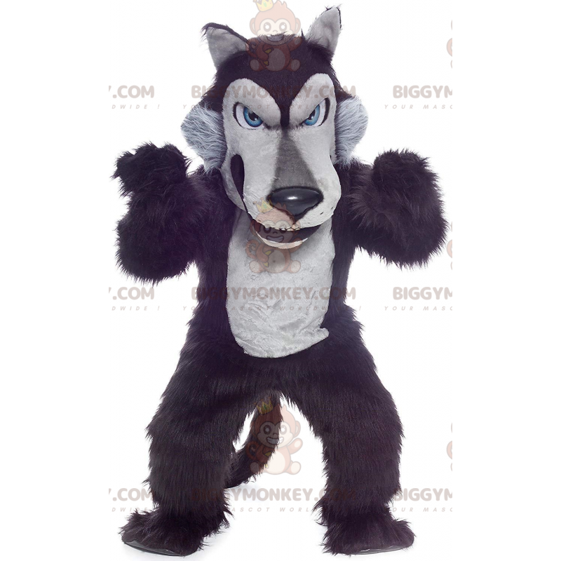 Disfraz de mascota BIGGYMONKEY™ de lobo negro y gris, disfraz Disfraz de mascota BIGGYMONKEY™ de lobo negro y gris, disfraz