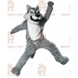 Grauer und weißer Wolf BIGGYMONKEY™ Maskottchen-Kostüm, Furry