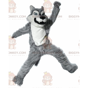 Gray and White Wolf BIGGYMONKEY™ Mascot Costume, Furry Bad Wolf