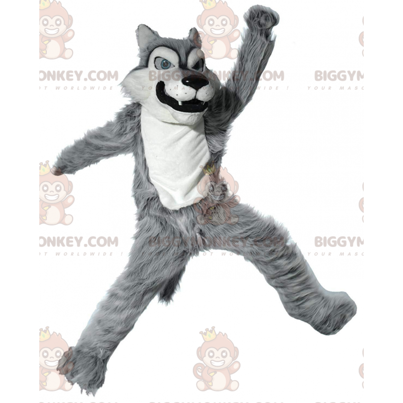 Gray and White Wolf BIGGYMONKEY™ Mascot Costume, Furry Bad Wolf