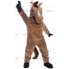 Costume mascotte cavallo marrone BIGGYMONKEY™, costume Mustang gigante realistico - Mascotte di cavalli - BiggyMonkey.com