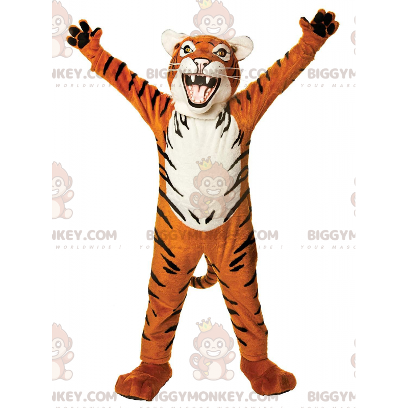 Disfraz de mascota BIGGYMONKEY™ de tigre naranja, blanco y negro de apariencia feroz - Mascotas tigre - BiggyMonkey.com