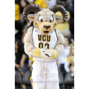 BIGGYMONKEY™ Very Realistic White and Brown Goat Ram Mascot