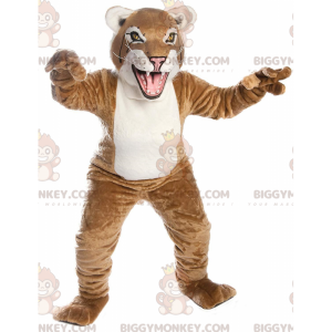 BIGGYMONKEY™ Maskottchenkostüm aus beigem und weißem Luchs