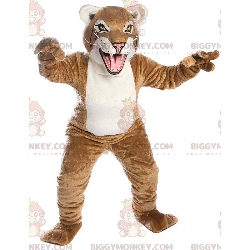 BIGGYMONKEY™ maskotdräkt av beige och vitt lodjur, jätte BIGGYMONKEY™ maskotdräkt av beige och vitt lodjur, jätte