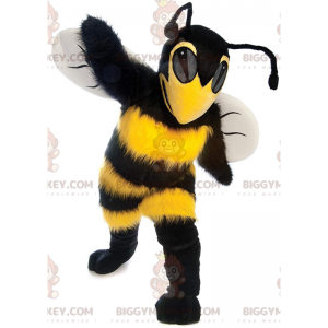 BIGGYMONKEY™ maskot kostume gul og sort bi, skræmmende hveps