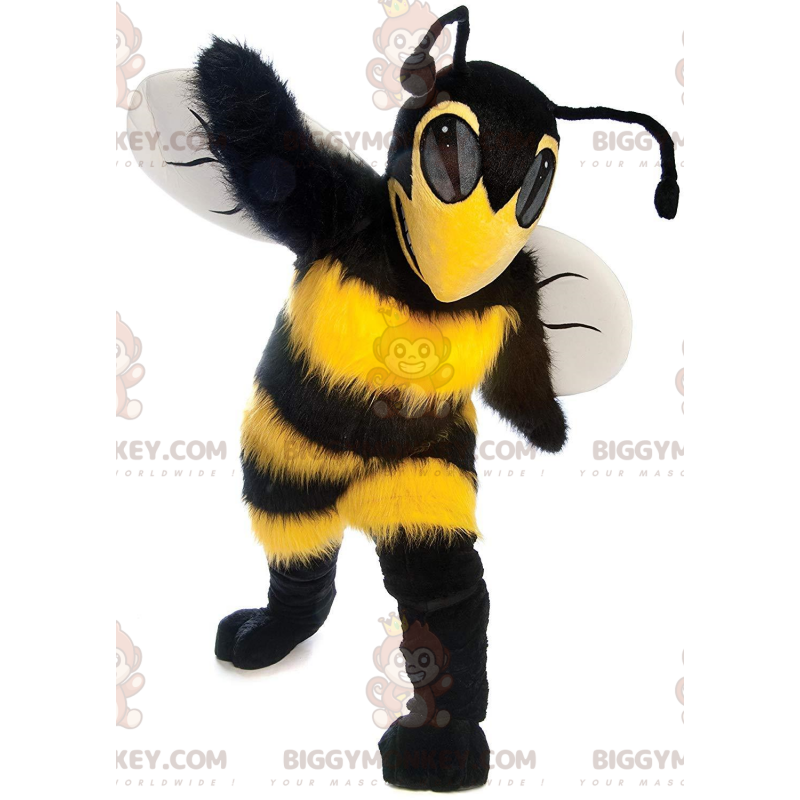 BIGGYMONKEY™ maskotdräkt gult och svart bi, skrämmande BIGGYMONKEY™ maskotdräkt gult och svart bi, skrämmande
