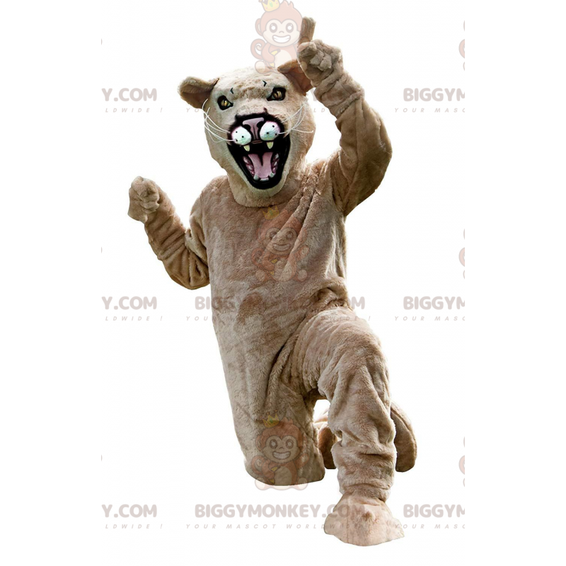BIGGYMONKEY™ mascot costume of beige cougar, cougar, tiger