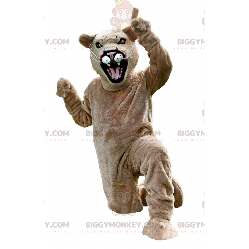 Costume de mascotte BIGGYMONKEY™ de cougar beige, déguisement Costume de mascotte BIGGYMONKEY™ de cougar beige, déguisement