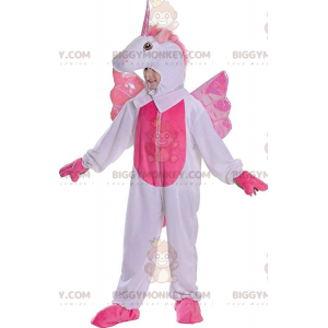 BIGGYMONKEY™ Einhorn-Maskottchen-Kostüm, weiß und rosa, 128 cm