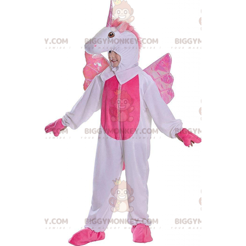 Costume de mascotte BIGGYMONKEY™ de licorne blanche et rose