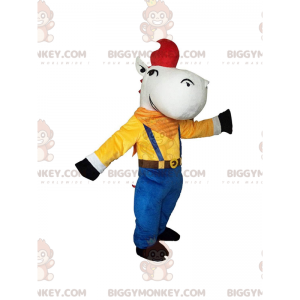 BIGGYMONKEY™ Mascot Costume of White Horse in Colorful Outfit