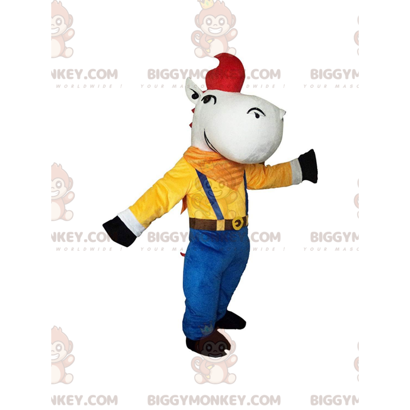 BIGGYMONKEY™ Maskotdräkt av White Horse i färgglad outfit och BIGGYMONKEY™ Maskotdräkt av White Horse i färgglad outfit och