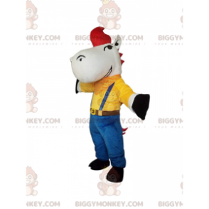 BIGGYMONKEY™ Mascot Costume of White Horse in Colorful Outfit