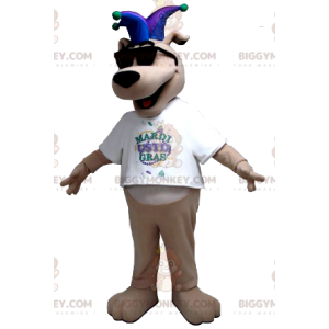 BIGGYMONKEY™ Mascot Costume Beige Dog With Jester Hat -
