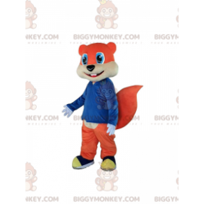 Orangefarbenes Eichhörnchen mit schönen blauen Augen